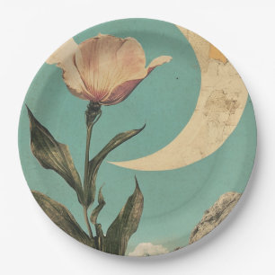 Prato De Papel Flor rosa e Lua Crescente