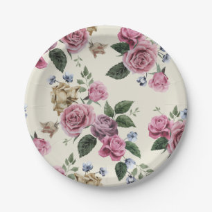 Prato De Papel Flor Rosa Floral Vintage Rosa e Lavanda
