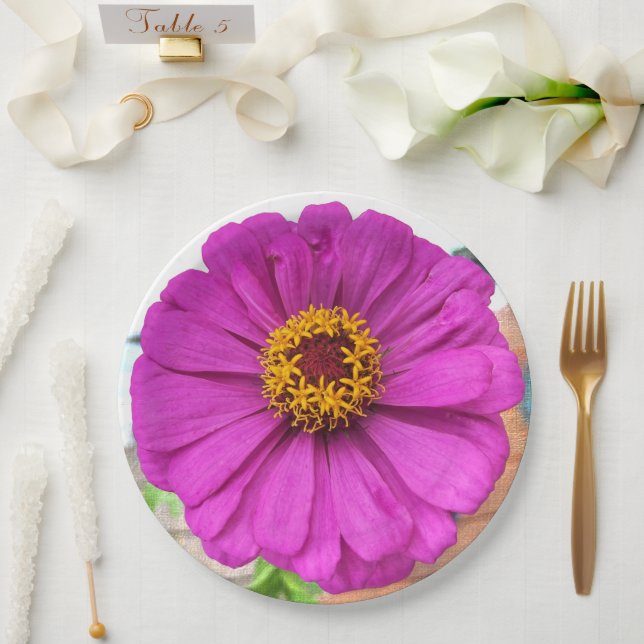 Prato De Papel Flor Roxo Zinnia em Bloom (Casamento)