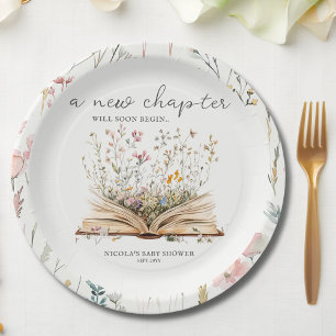 Prato De Papel Flor selvagem   Chá de fraldas do Tema do Livro