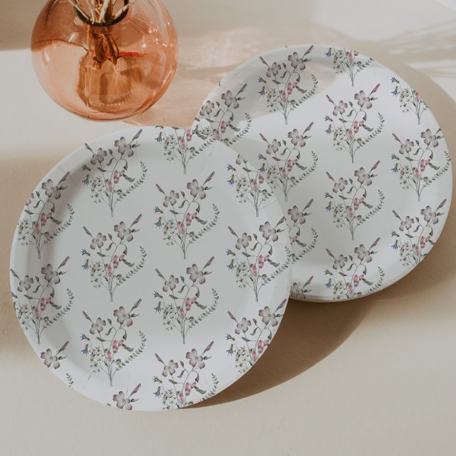 Prato De Papel Flor Silvestre Pastel (Pastel Wildflower Paper Plates by Painted Paperie
)