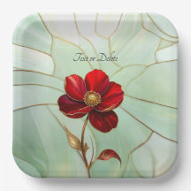 Prato de Papel Flor Vermelha Vidro Pintado