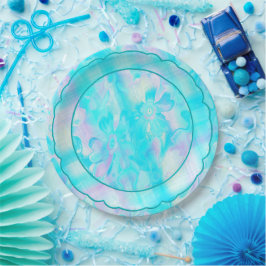 Prato De Papel Florais-Xadrez-3-Scallop Pintados Com Grãos