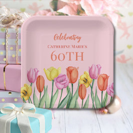 Prato De Papel Floral 60º Aniversário