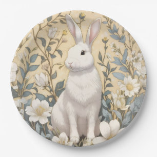 Prato De Papel Floral Amarelo Coelho Branco-Bonito Pastel