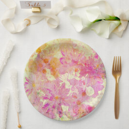 Prato De Papel Floral Aquarela Rosa