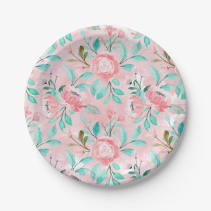 Prato De Papel Floral Aquarela Rosa