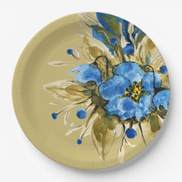 Prato De Papel Floral Azul Country Moderno 