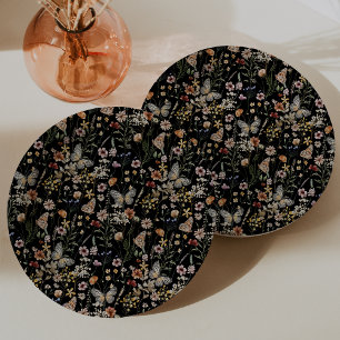 Prato de Papel Floral Boho Preto