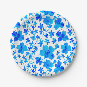 Prato De Papel Floral Botânico em Azul Escuro e Branco
