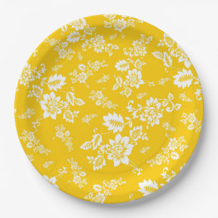 Prato De Papel Floral Branco em Fundo Amarelo de Primavera