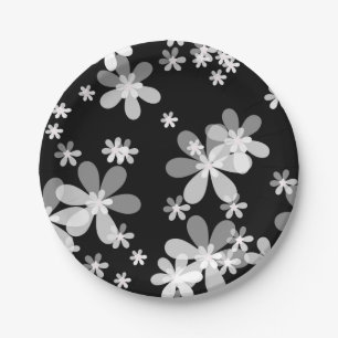 Prato De Papel floral branco preto