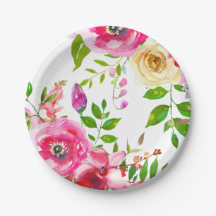 Prato De Papel Floral Brilhante Ousado Rosa Botânico Moderno Prim