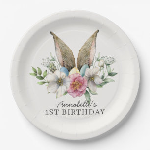 Prato De Papel Floral Bunny Ear Birthday