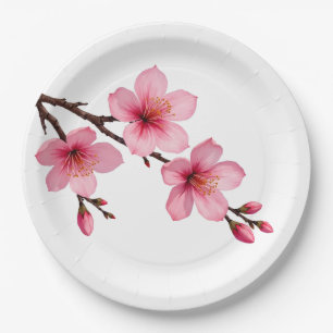 Prato De Papel Floral Cereja Brilhante Cor-de-rosa Branco