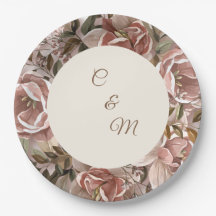 Prato de Papel Floral com Aguarela Rosa Romântica