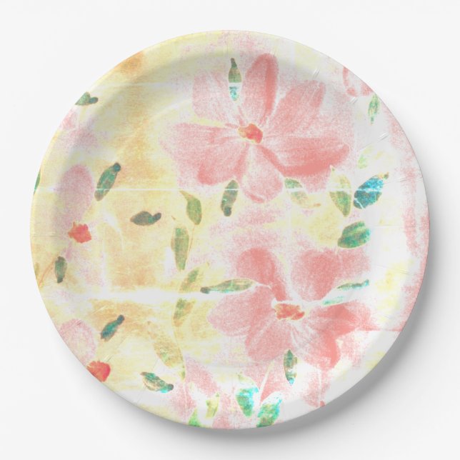 Prato De Papel Floral Com Coral (Frente)