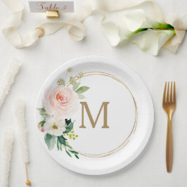 Prato de Papel Floral com Monograma para Chá de No