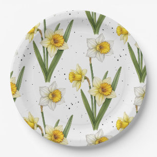 Prato De Papel Floral da Primavera Narciso em Amarelo Suave e Ver
