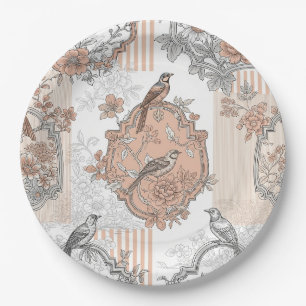 Prato De Papel Floral de Pássaro Vintage em Listra Toile (3)