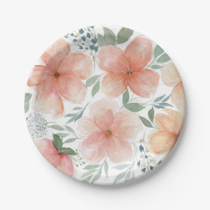 Prato De Papel Floral de Pêssego de Aquarela Elegante