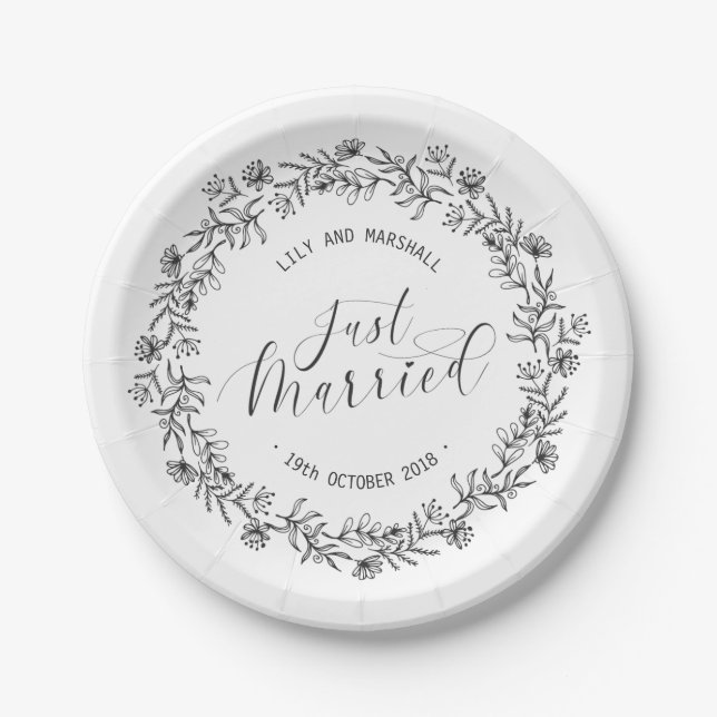 Prato De Papel Floral de Recem casados Personalizado| Placa de pa (Frente)