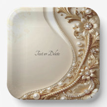 Prato de Papel Floral Dourado Elegante Ornado