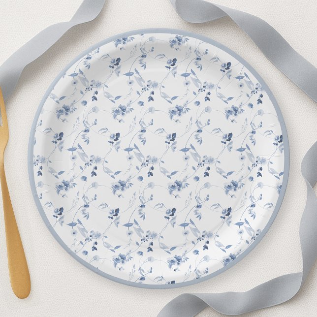 Prato de Papel Floral em Azul Desbotado de Arte Fi (Criador carregado)