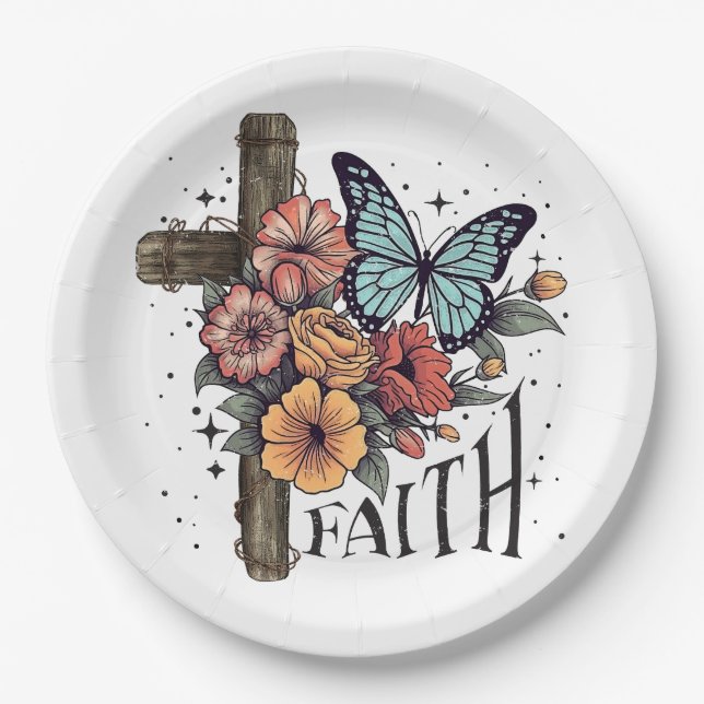 Prato De Papel Floral Faith Cross (Frente)