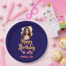 Prato De Papel Floral Flowers Happy Birthday Handlettering Photo 