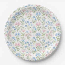 Prato De Papel Floral Grandmillennial Rosa e Azul