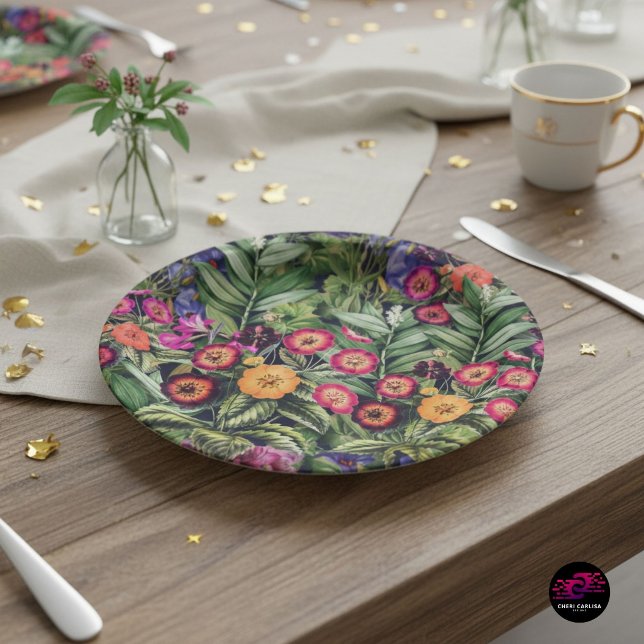 Prato De Papel Floral Ilha Rosa Prado (Tropical florals take the plate, bold color and detail front and center the moment it lands.)