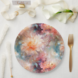 Prato De Papel Floral Laranja de Pêssego rosa