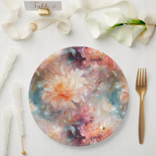 Prato De Papel Floral Laranja de Pêssego rosa