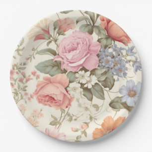 Prato de Papel Floral Laranja Rosa