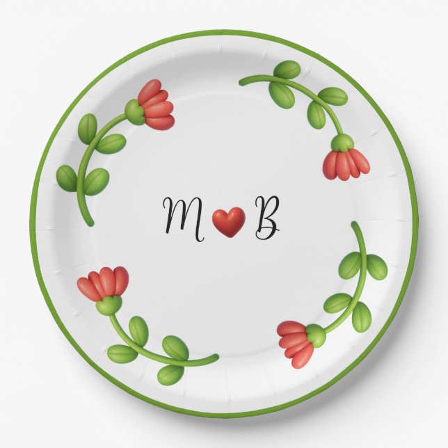 Prato De Papel Floral Paper Plates – Red Flower Party Theme (Frente)