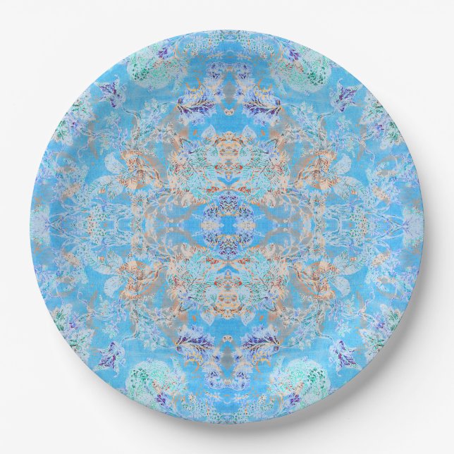Prato De Papel Floral pastel azul adorável (Frente)