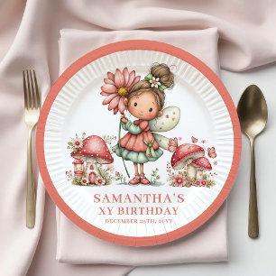 Prato de Papel Floral Pastel Fada Pétala 5º Aniver