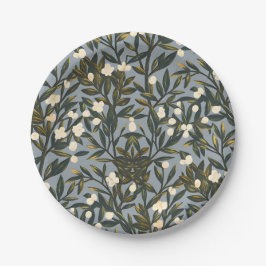 Prato De Papel Floral pattern on  dusty blue-gray background