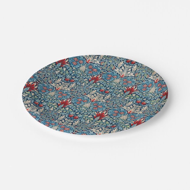 Prato De Papel Floral pattern on green leaves blue background (Inclinado)