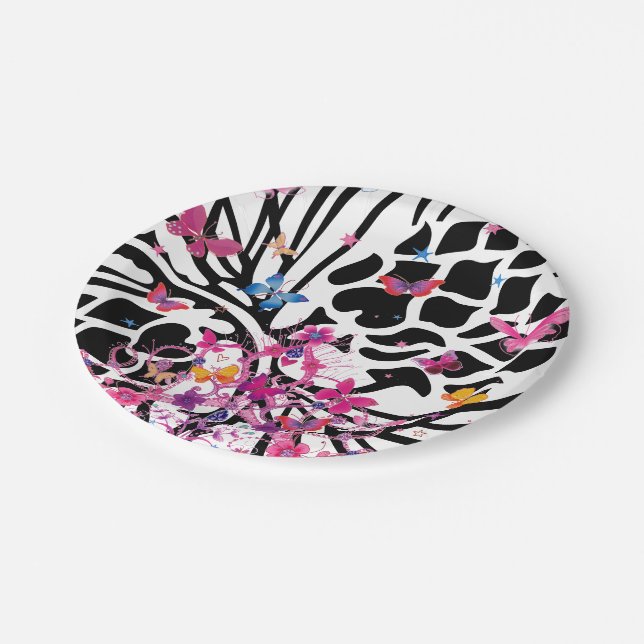 Prato de Papel Floral Preto e Branco Chique Borbol (Inclinado)