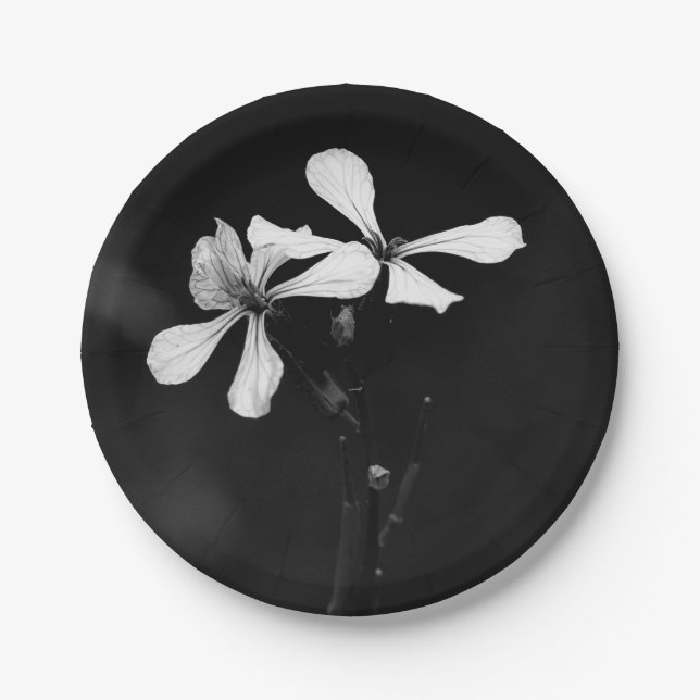 Prato De Papel floral preto e branco mínimo (Frente)