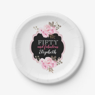 Prato De Papel Floral Rosa 50 e Fabuloso Black & White Stripe