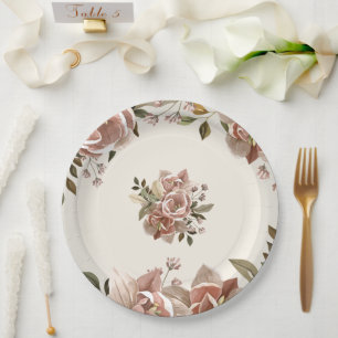Prato de Papel Floral Rosa Empoeirado para Casamen