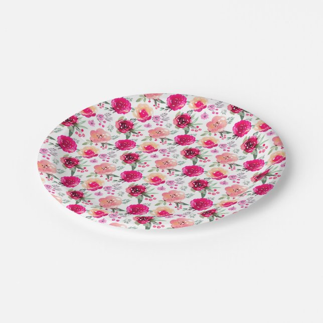 Prato De Papel Floral Rosa Quente-Cor-de-Água (Inclinado)