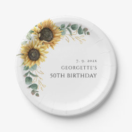 Prato De Papel Floral Sunflower Greenery 50th Aniversário