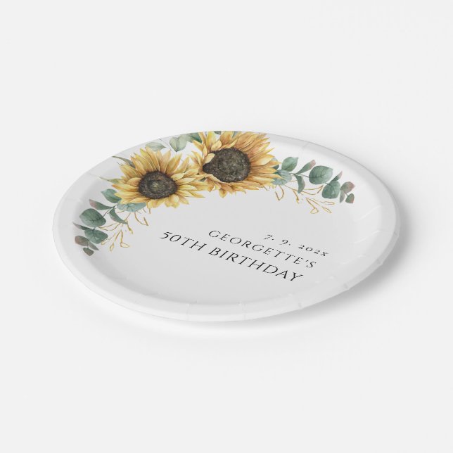 Prato De Papel Floral Sunflower Greenery 50th Aniversário (Inclinado)