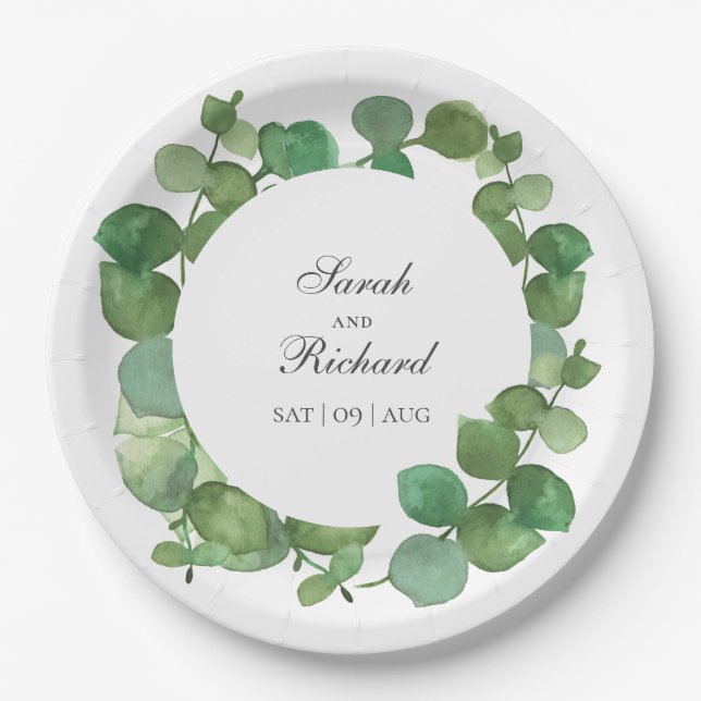 Prato De Papel Floral Verde Boho Eucalipto (Frente)