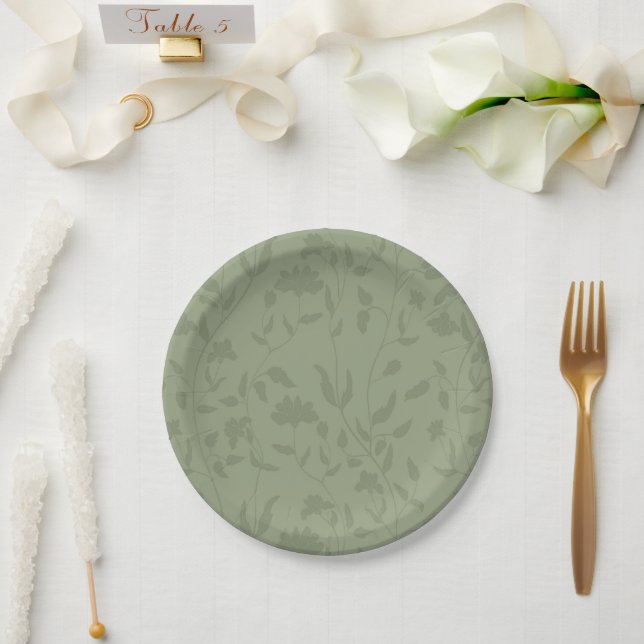 Prato De Papel Floral verde-sábado (Casamento)