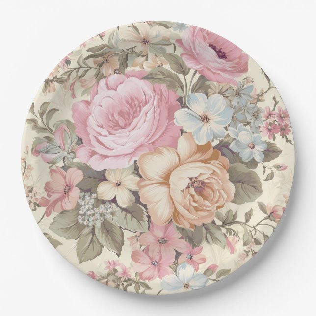 Prato de Papel Floral Vintage (Frente)